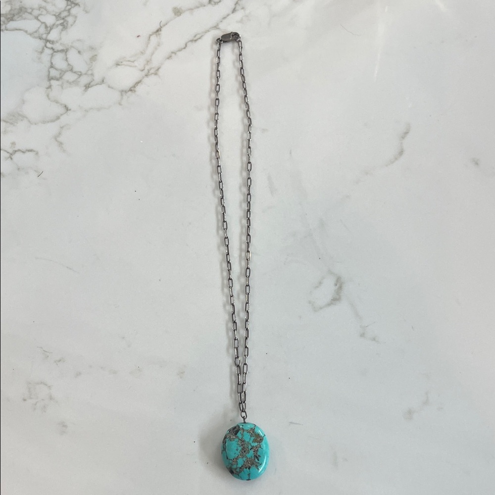Turquoise and Silver Pendant Paper chain Necklace